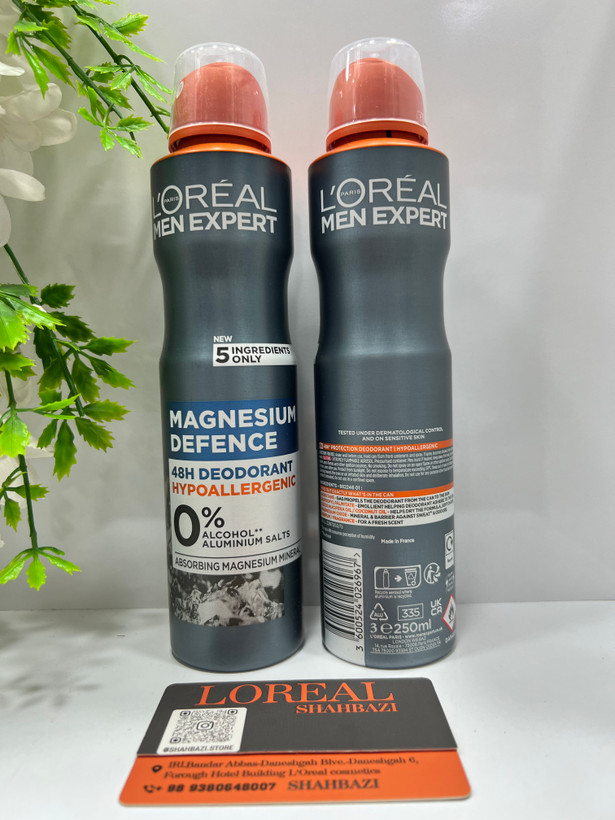 اسپری بدن مردانه لورآل خاکستری بدون الکل Magnesium Defence