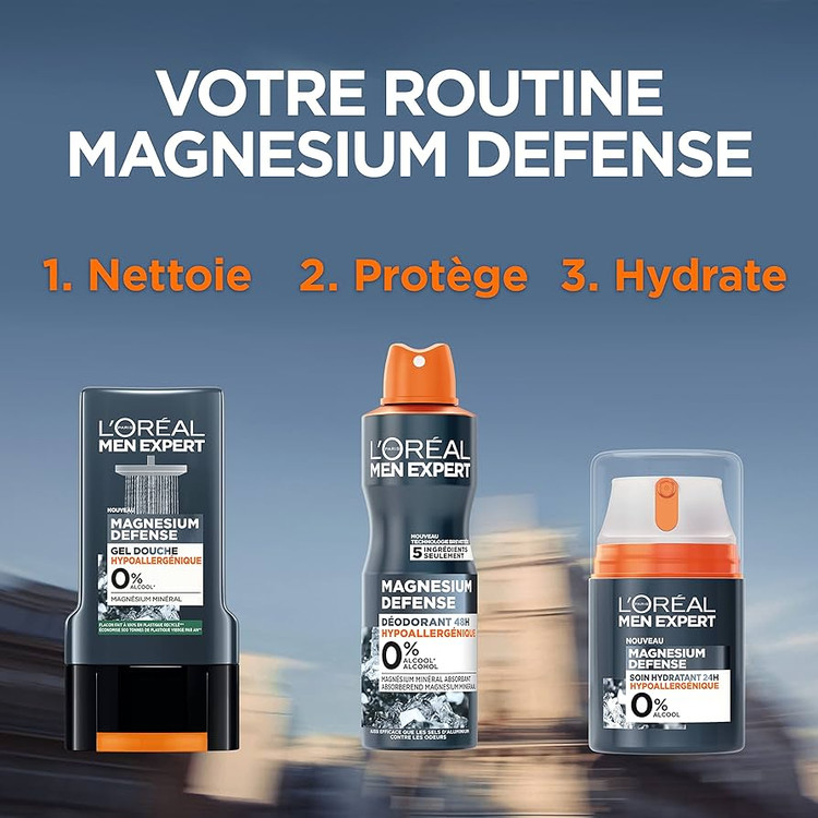 اسپری بدن مردانه لورآل خاکستری بدون الکل Magnesium Defence