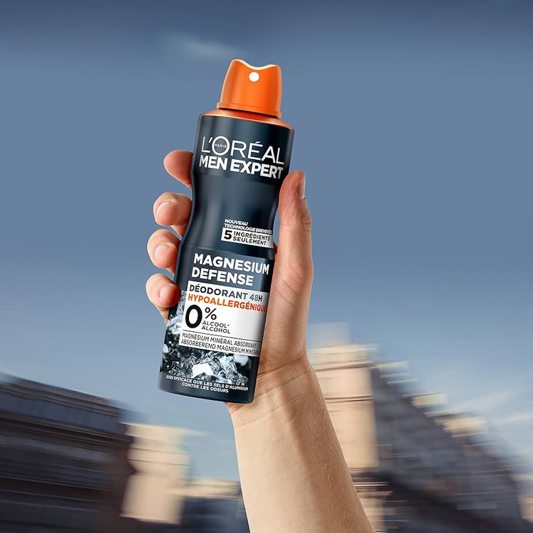 اسپری بدن مردانه لورآل خاکستری بدون الکل Magnesium Defence