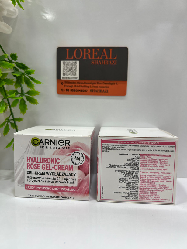 کرم ژل مرطوبکننده و روشنکننده هیالورونیک رز گارنیر با عصاره گل رز و ویتامین C
