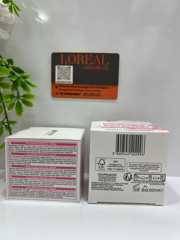 کرم ژل مرطوبکننده و روشنکننده هیالورونیک رز گارنیر با عصاره گل رز و ویتامین C