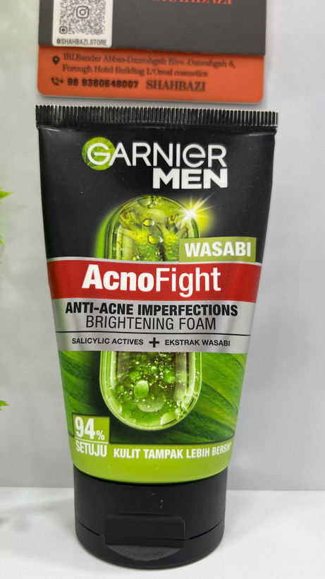 فوم شستشوی ضد جوش و روشن کننده گارنیر من مدل AcnoFight Wasabi Brightening