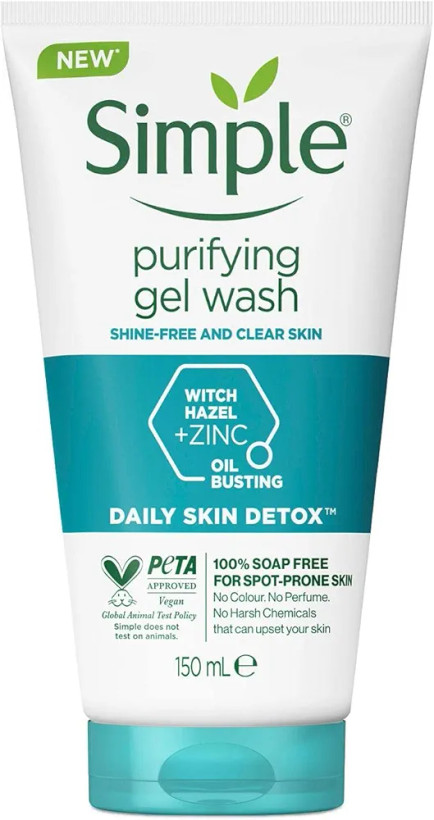 ژل شستشوی صورت پوست چرب سیمپل مدل Purifying Gel Wash حاوی ویچ هازل و زینک 150 میلی لیتر