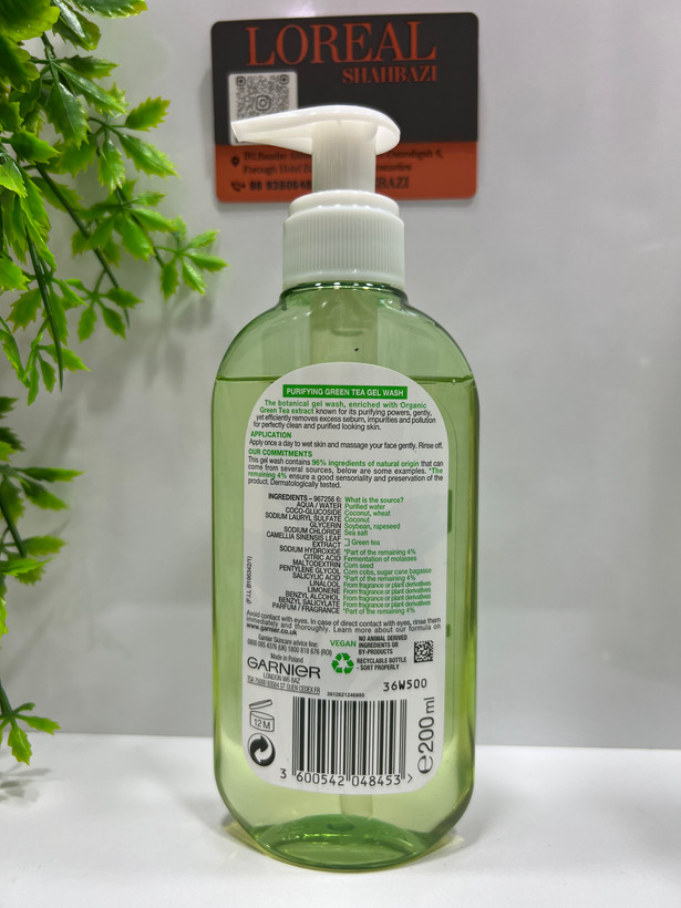ژل شستشوی صورت گارنیر Green Tea پاک کننده پوست مختلط تا چرب 200 میلی لیتر