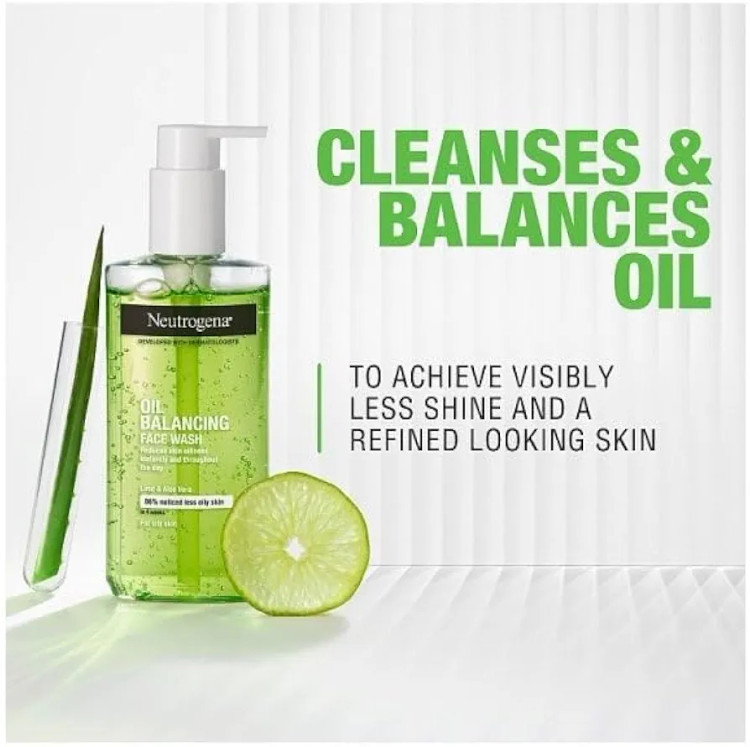 ژل شستشوی صورت نوتروژینا Oil Balancing پوست چرب حاوی لیمو و آلوئهورا 200 میل