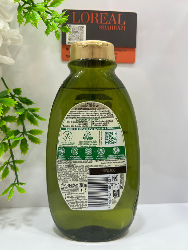 شامپو گارنیر اولترا روغن زیتون تغذیهکننده مو بدون سیلیکون ۴۰۰ میل