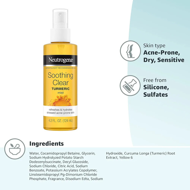 اسپری تونر آبرسان و تسکیندهنده نوتروژینا Clear & Soothe حاوی زردچوبه 125 میل