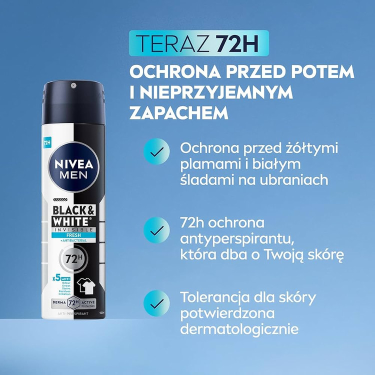 اسپری بزرگ ضدتعریق مردانه نیوآ مدل بلک اند وایت فرش Black & White Invisible Fresh +