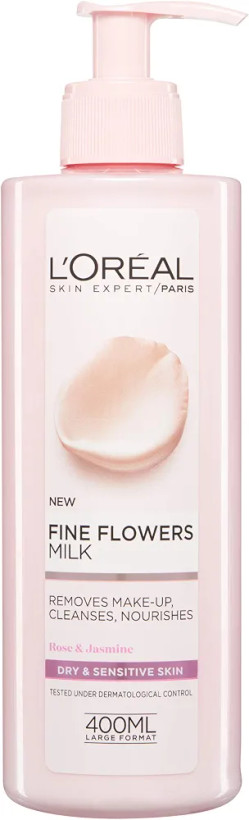 شیرپاککن ملایم لورآل با عصاره گل رز و یاس – Fine Flowers Milk